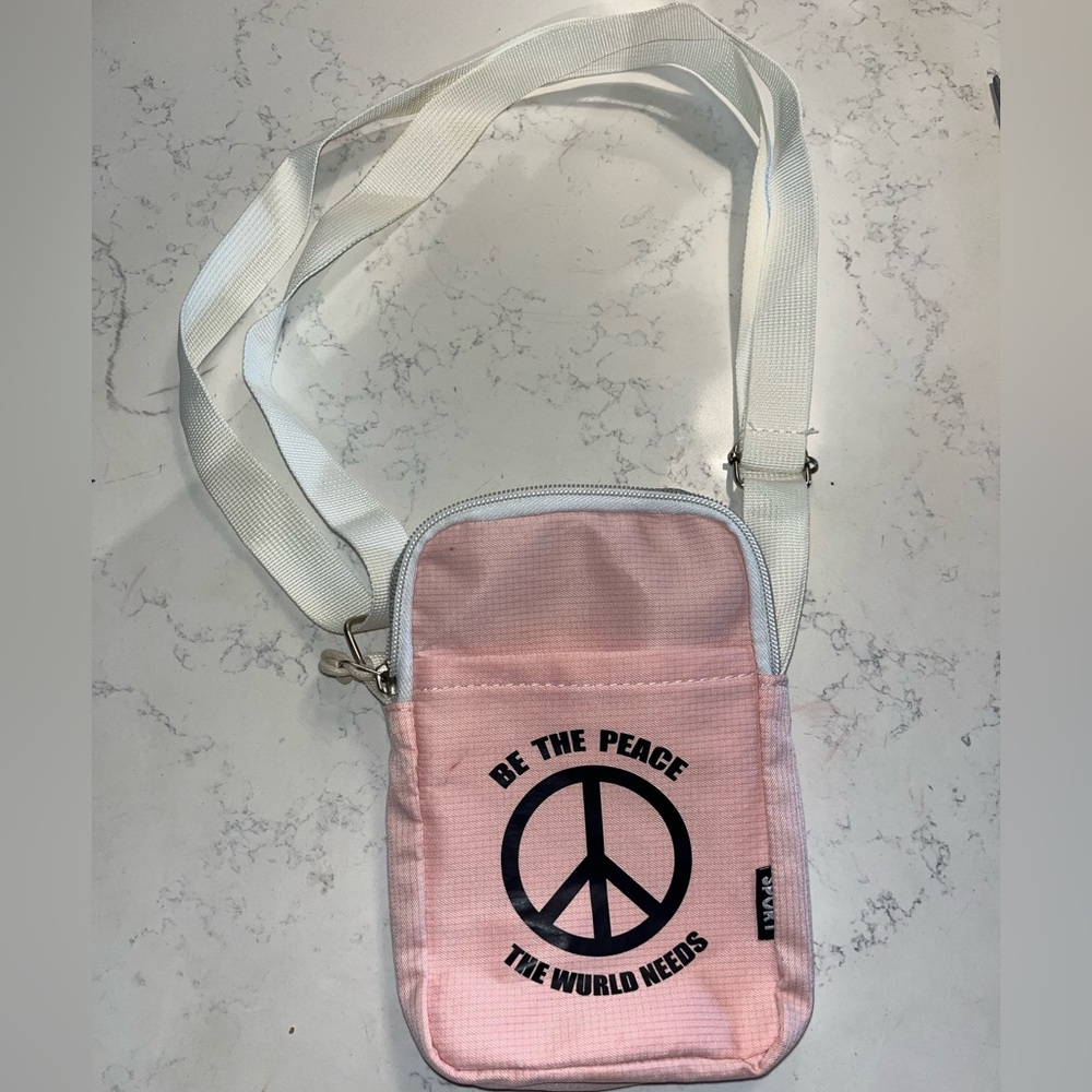 Pink Crossbody Bag with Peace Sign